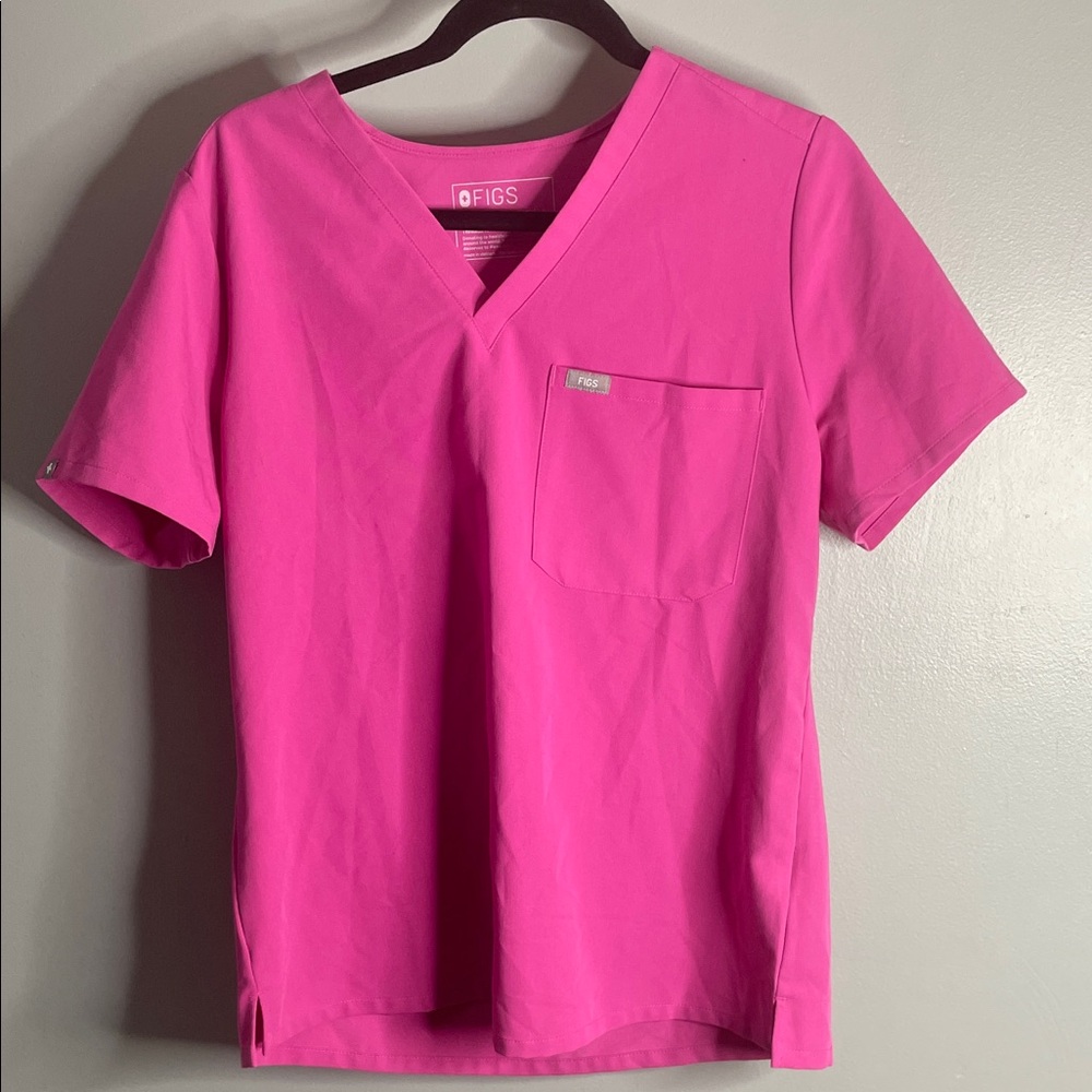 Figs Hot Pink V-Neck Scrub Top